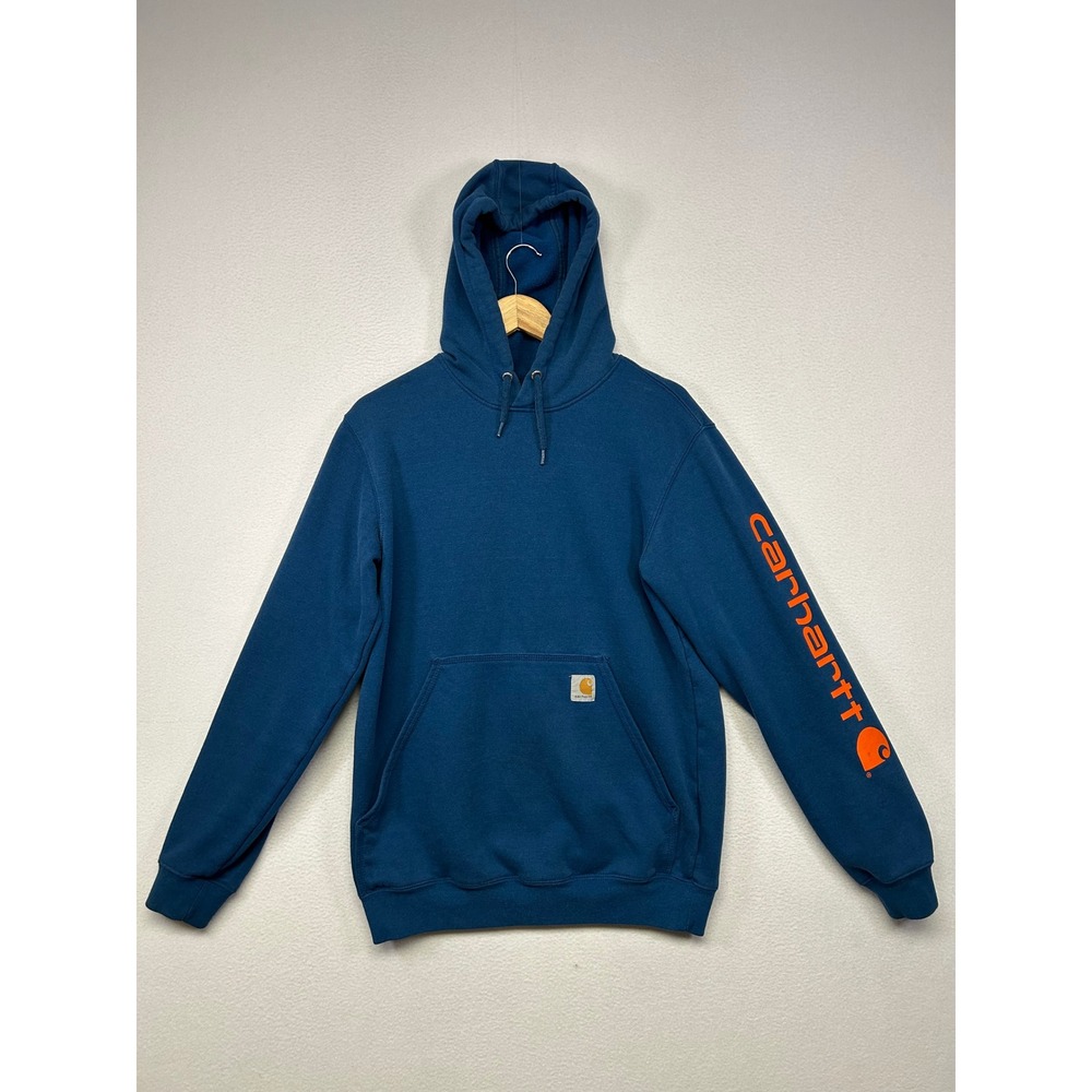 Workwear Streetwear Carhartt Mens Small Blue K288 Sleeve Logo Hoodie